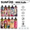 Original Sunfire Coming 8k Puff 7000 9000 10000 12000 Puffs engångsvapet Bar Warehouse E Cigarett Display 600mAh Battery Vape Desechable Pods Atomizers