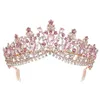 Barokowy różowy złoty różowy kryształowa korona ślubna z grzebieniami konkursów na pralkę opaski na głowę Wedding Hair Akcesoria 211006226p