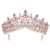 Corona di diadema da sposa in cristallo rosa oro rosa barocco con pettine Spettacolo di ballo di fine anno Accessori per capelli da sposa con fascia 211006226p