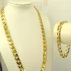 Tunga mäns 24k Real Yellow Solid Gold GF Necklace Armband Set Solid Curb Chain Jewelry Set Classics236s