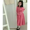 Girl Dresses Ruffles Lace Girls Long Sleeve Dress Autumn Winter Warm Corduroy Pink Princess Party Christmas Outfits 2-10 Yrs