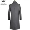 Herr ullblandningar 2023 Autumn and Winter Boutique Woolen Black Grey Classic Solid Color Thick Warm Herr's Extra Long Wool Trench Coat Jacketl231123