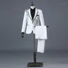 Men's Suits & Blazers Mens White Floral Sequin 2 Pieces Jackets Pants Slim Fit One Button Wedding Groom Tuxedo Suit Male Co277Y