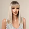 Cosplay Wigs HENRY MARGU Blonde Silky Straight Synthetic Wigs with Bangs Medium Long Natural Platinum Wig for Women Cosplay Heat Resistant 231016