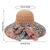 Chapeaux à large bord Camping Chapeau de plage pliable Printemps Été pour femmes Filles Floral Paille Bowknot Casquette de pêche Bohême Soleil