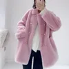 Futro damskie 2023 Zimowe kobiety naśladowanie płaszcza w wersji o długości długości podwójnej marki luźne ciepłe parkas mody swobodny odejście