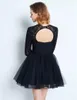 Party Dresses Elegant A-Line Net Cocktail For Women Scoop Neck Long Sleeves Short/Mini Homecoming Tulle With Lace Appliques