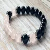 SN1037 Quarzo rosa del braccialetto Mala di yoga di disegno di modo con i gioielli popolari del braccialetto di agata nera Whole254r