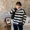 Women's Sweaters Fleece Drop Shoulder Sleeves Black And White Striped Sweater Women Fall Winter Loose Ins Soft Glutinous Top College Sweater Colorful Sweater