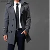 Men's Wool Blends UHYTGF Autumn Winter Solid Trench Coats Men Coat Fashion Double breasted Windbreaker Jacket With Belt Lapel Overcoat Parka 906L231017