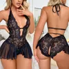 Set di reggiseni Indumenti da notte da donna con apertura sul cavallo Lingerie da donna Pigiama trasparente in pizzo Set Reggiseno sexy a V profondo Pigiama senza cavallo Camicia da notte erotica