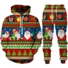 Herrspår 2023 år Jul Santa Claus 3D Tryckta hoodies Pants Tracksuit Set Novelty Par 2 Piece Suit Party Str250l