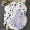 Clothing Sets Pudcoco Kids Girls Fall Outfits Butterfly Print Long Sleeve Crop Tops Sleeveless Cami Flare Pants 3Pcs Clothes Set 3-7T