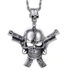 Large Casting Silver 316L Stainless steel Biker skeleton Skull Double Pistol Pendants Gothic Necklace Men's Cool Jewelry Gift246o