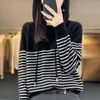 Women's Sweaters 2023 Fall Winter Pure Sweater Long Sleeve Pullover Hooded Striped Wool Loose Casual Age-reducing Knit Top