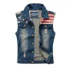 Coletes masculinos plus size 5xl bandeira americana casual algodão jeans sem mangas jaqueta homens azul escuro denim cowboy colete mens327a