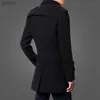 Men's Wool Blends UHYTGF Autumn Winter Solid Trench Coats Men Coat Fashion Double breasted Windbreaker Jacket With Belt Lapel Overcoat Parka 906L231017
