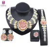 Italian Bridal Constume Flower Crystal Jewelry Set Nigeria Women Necklace Earrings Dubai Gold Color Bangle Ring Jewellry