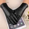 Fingerless Gloves High Quality Leather Female Fashion Winter Plus Coral Velvet Warm Black Glove Women Driving Touch Phone Screen Glove Mittens L55L231017