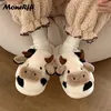 Slippers Kawaii Koe Vrouwen Schoenen Winter Indoor Huis Warm Pluche Slipper Mannen Koppels Thuis Slides Platform Schoeisel 231017