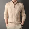 Suéter masculino de inverno com zíper, suéter slim fit casual de malha gola alta pulôver mock neck polo 231016