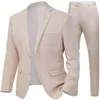 Men's Suits & Blazers Light Beige Linen Men For Beach Wedding Prom Wear 2 Piece Set Jacket Pants Bespoke Suit Groom Tuxedos F248d