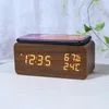 Desk Table Clocks Desk Digital Clock Wooden Alarm Clock Wireless Charging Clok for Table Bedroom Office LED Display Thermometer Humidity Clock 231017