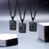 Chaînes Simple Mode Noir Géométrique Carré Lettre Collier Pour Femmes Hommes 26 Alphabet A-Z Pendentif Chaîne En Métal Charme Couple