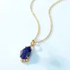 Hängen Natural Lapis Lazuli Halsband S925 Sterling Silver 10K Gold Plated White Zircon Lazurite Facettered Gemstone Pendant Women