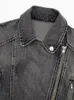 Kvinnorjackor Chic denimjackor för kvinnor LAPEL Lång ärmficka med Metal Buckle Front Asymmetric Zip-Up Women's Moto Biker Zipper Jacket 231016