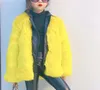 Jaquetas meninas crianças roupas coreano peles outono curto espessamento casaco turn down collar outerwear inverno amarelo