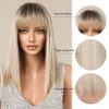 Cosplay Wigs HENRY MARGU Blonde Silky Straight Synthetic Wigs with Bangs Medium Long Natural Platinum Wig for Women Cosplay Heat Resistant 231016