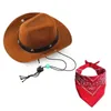 Pies Apparel Pet Cowboy Hat Scarf Zestaw Stylowy zachodni kostium dla małych średnich psów Śmieszny strój Halloween komfort