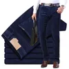 Jeans pour hommes Idopy automne hiver hommes épais chaud velours côtelé pantalon polaire pantalon mâle décontracté affaires Style longs jeans hommes 231017