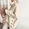 Pulls pour femmes surdimensionnées pour femmes automne hiver pull en tricot bouton côté fil épais pull col roulé femme vêtements vintage