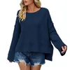 Women's Sweaters Fashion Solid Color Crew Neck Sweater Loose Flared Sleeve Pullover