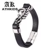 Personality Stainless Steel Scorpion Bracelet Men Jewelry Black Leather Bangles Magnet Buckle Male Wrist Band PD0477268i