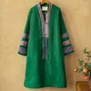 Women's Trench Coats Winter Womens Vintage Embroidered Loose V-collar Cotton Coat Warm Long Jacket Ladies Green Clothes