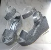 Sandalen Bling Crystal Platform Wedge Volledige strass geboord enkelbandje Magic Tape Woman Street Glitter Sandalias Schoenen