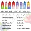 Original UZY Bang King 12000 Puff Disposable E Cigarettes 0.8ohm Mesh Coil 23ml Pod Battery Rechargeable Electronic Cigs Puff 12K 0% 2% 3% 5% Vape Pen Kit Customizable