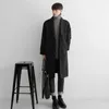 Erkek Yün Karışımları Mafokuwz Japon rüzgar kırıcı uzun kalın sıcak trençkot, modaya uygun gevşek yünlü kumaş Kore sokak kıyafeti ceket 231017