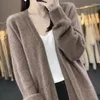 Suéteres femininos outono e inverno 100 puro cashmere cardigan gola v comprimento médio solto suéter casual lã de malha top