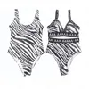 Zebra impressão maiô sexy acolchoado conjunto de biquíni verão feminino praia festa banho carta uma peça maiô