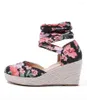 Sandals Spring Autumn Thick Platform Floral Print Shoes For Women Ankle Strap Zapatos Para Mujeres Wedges Design High Heels