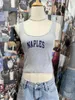 Tanks Femmes Lettre Imprimer Côtelé Crop Top Femmes Harajuku Coton Doux Sexy Sans Manches Été Gris Gilets Y2k Streetwear Vintage Slim Tank