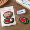 2Pcs/Set Cartoon Knitted Oval Hair Clips Woolen Knitting Barrettes Handmade Crochet Hairpins Christmas Series Hair Accessories