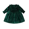 ガールドレスプドココキッズクリスマスドレスソリッドカラー長袖ベルベット幼児の赤ちゃんの春の服6m-4tのためのパーティー