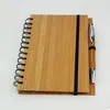 Toptan Ahşap Bambu Kapağı Defter Pen ile Spiral Not Defteri 70 Sayfalar Geri Dönüşümlü Çizgili Kağıt