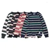 Мужские футболки 2023, винтажная полосатая рубашка с длинным рукавом для мужчин и женщин с круглым вырезом, плотная хлопковая футболка, весна-осень, повседневные пуловеры, топы