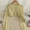 Maglioni da donna Primavera e autunno T-shirt a maniche lunghe sottile cava girocollo Camicetta corta lavorata a maglia all'ingrosso